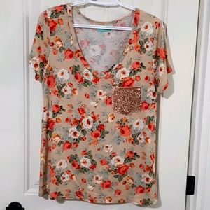 PS Kate Floral tee w/ Sequin Pocket